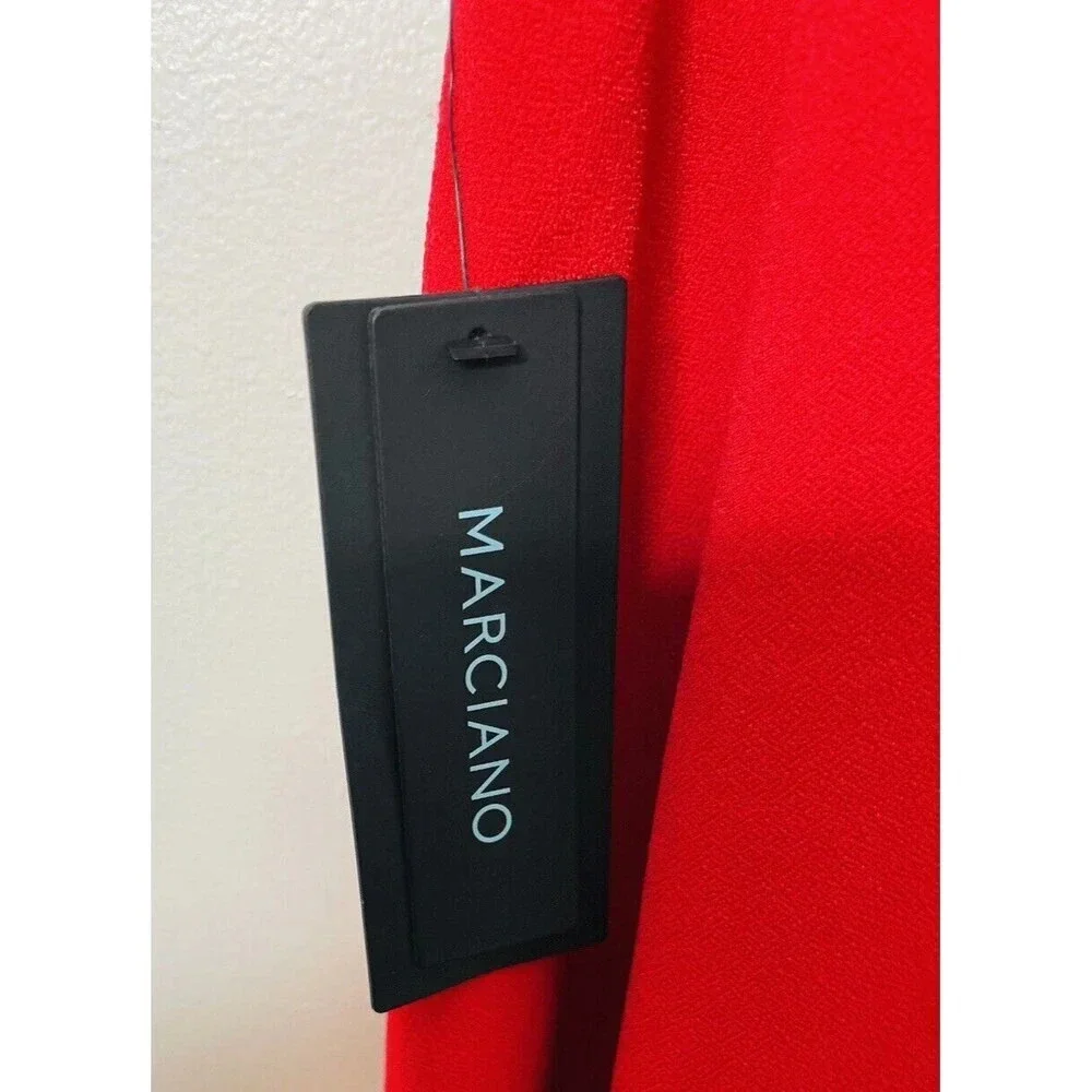 Marciano Strappy Mini Shift Dress Sz M Red Faux Leather Straps Stretch NEW READ